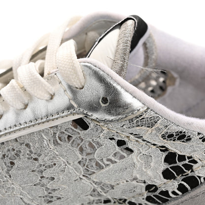 Valentino Garavani Metallic Calfskin Lace Mesh Lacerunner Sneaker 38.5 Silver Pastel Gray 13 of 15