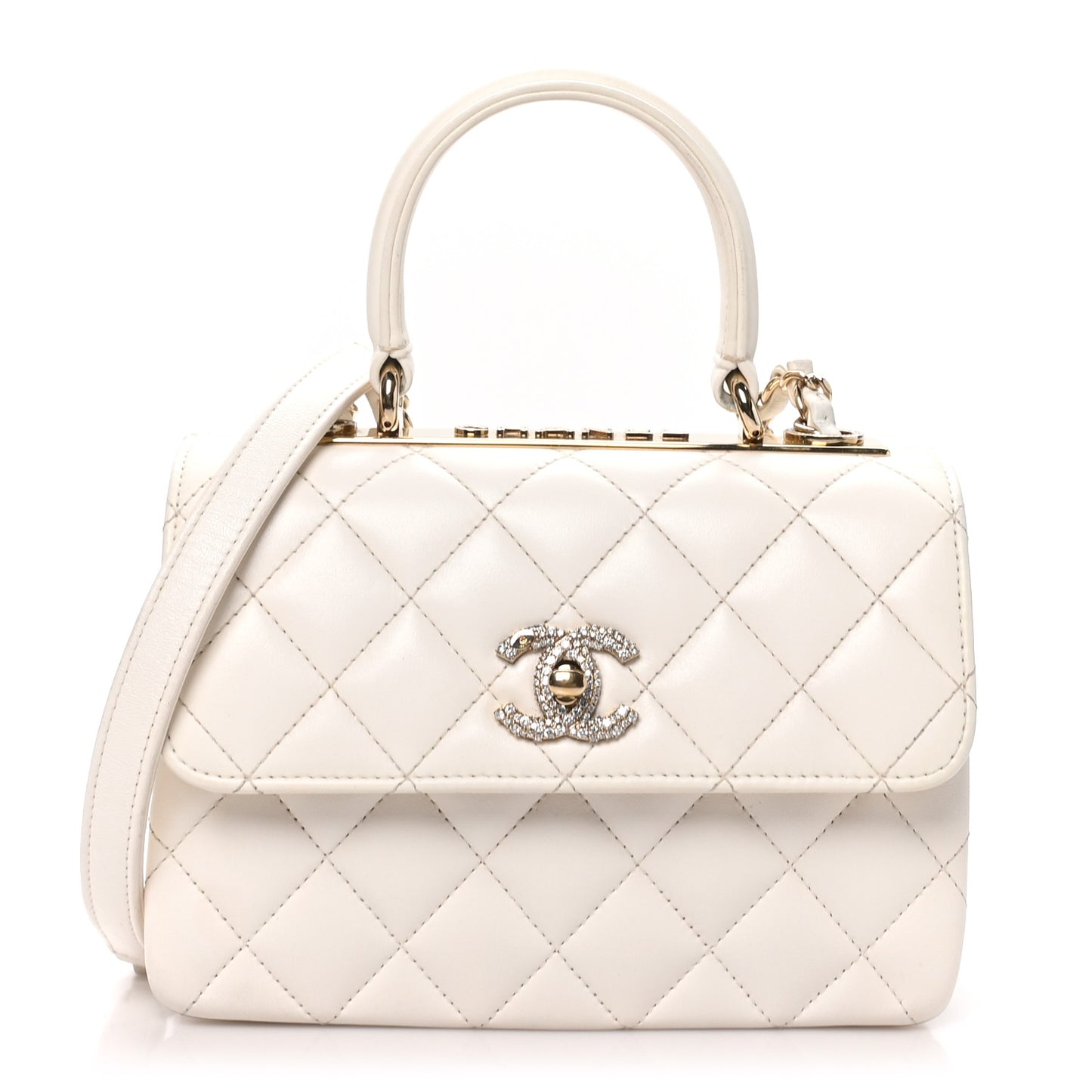Lambskin Crystal Quilted Mini Trendy CC Dual Handle Flap Bag White