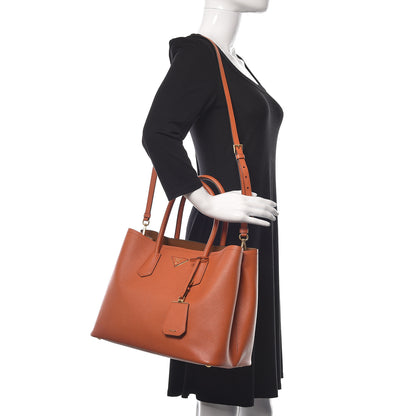 Prada Saffiano Cuir Medium Double Bag Papaya 2 of 19