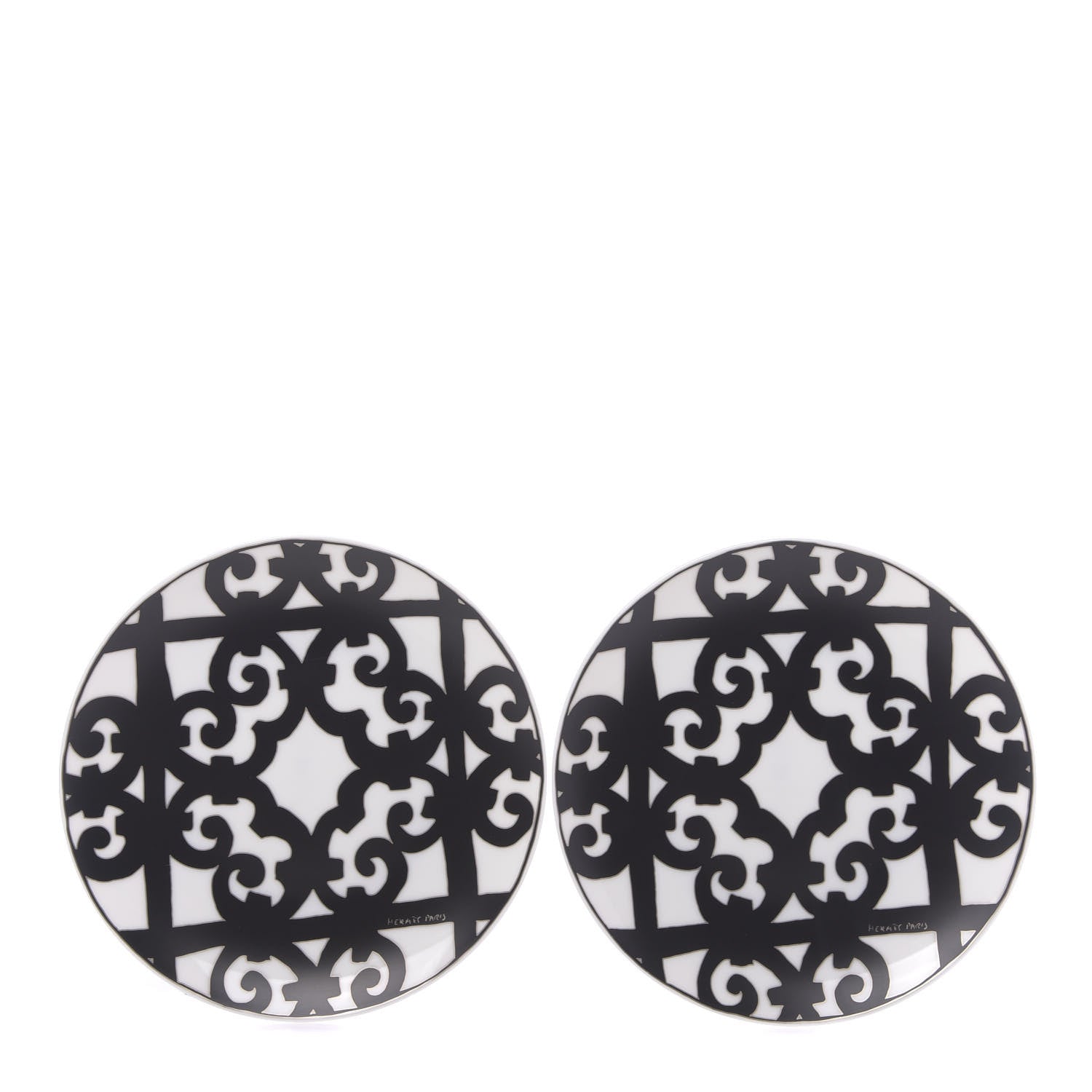 Hermes Porcelain Balcon du Guadalquivir Dessert Plate Set of 2 White Black 1 of 7