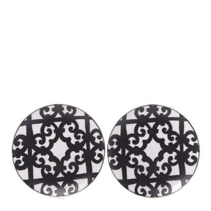 Hermes Porcelain Balcon du Guadalquivir Dessert Plate Set of 2 White Black 1 of 7