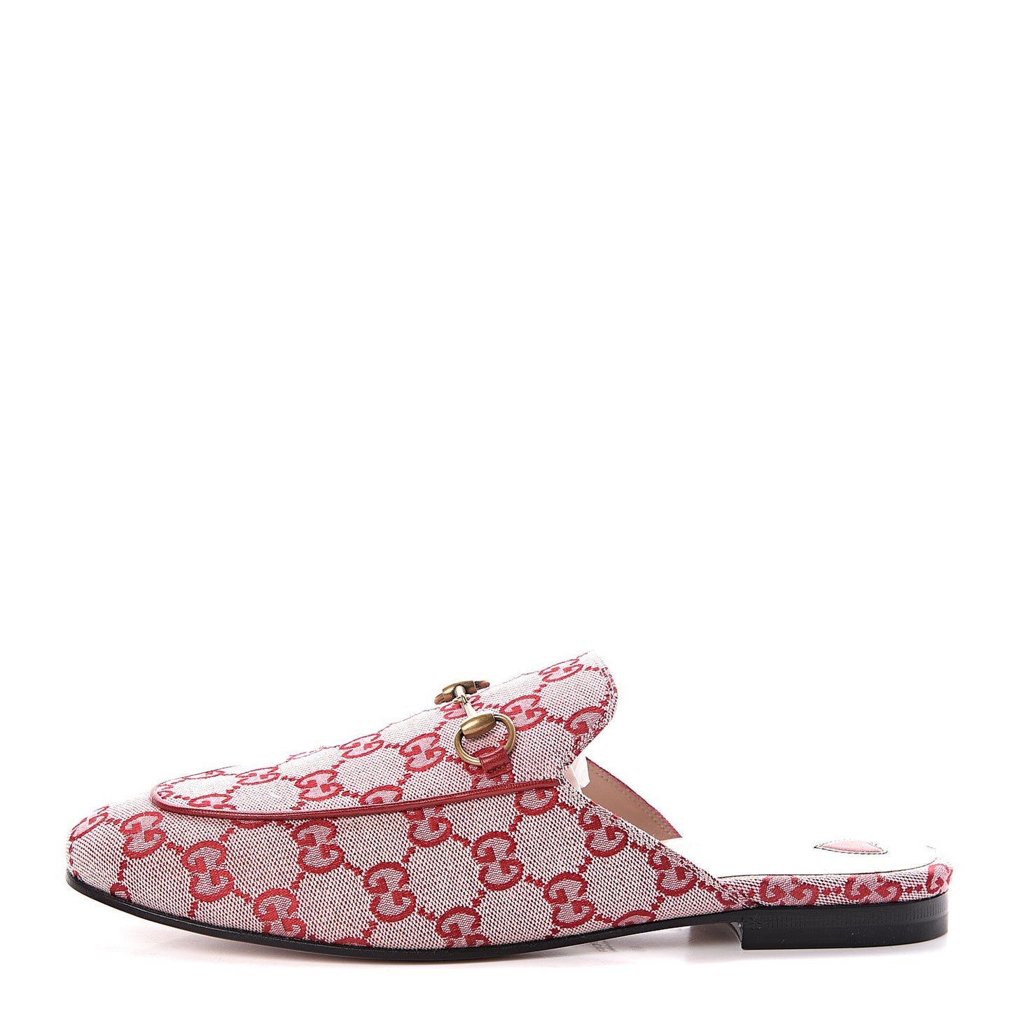 Canvas GG Monogram Horsebit Womens Princetown Slippers 40 Gardenia Hibiscus Red