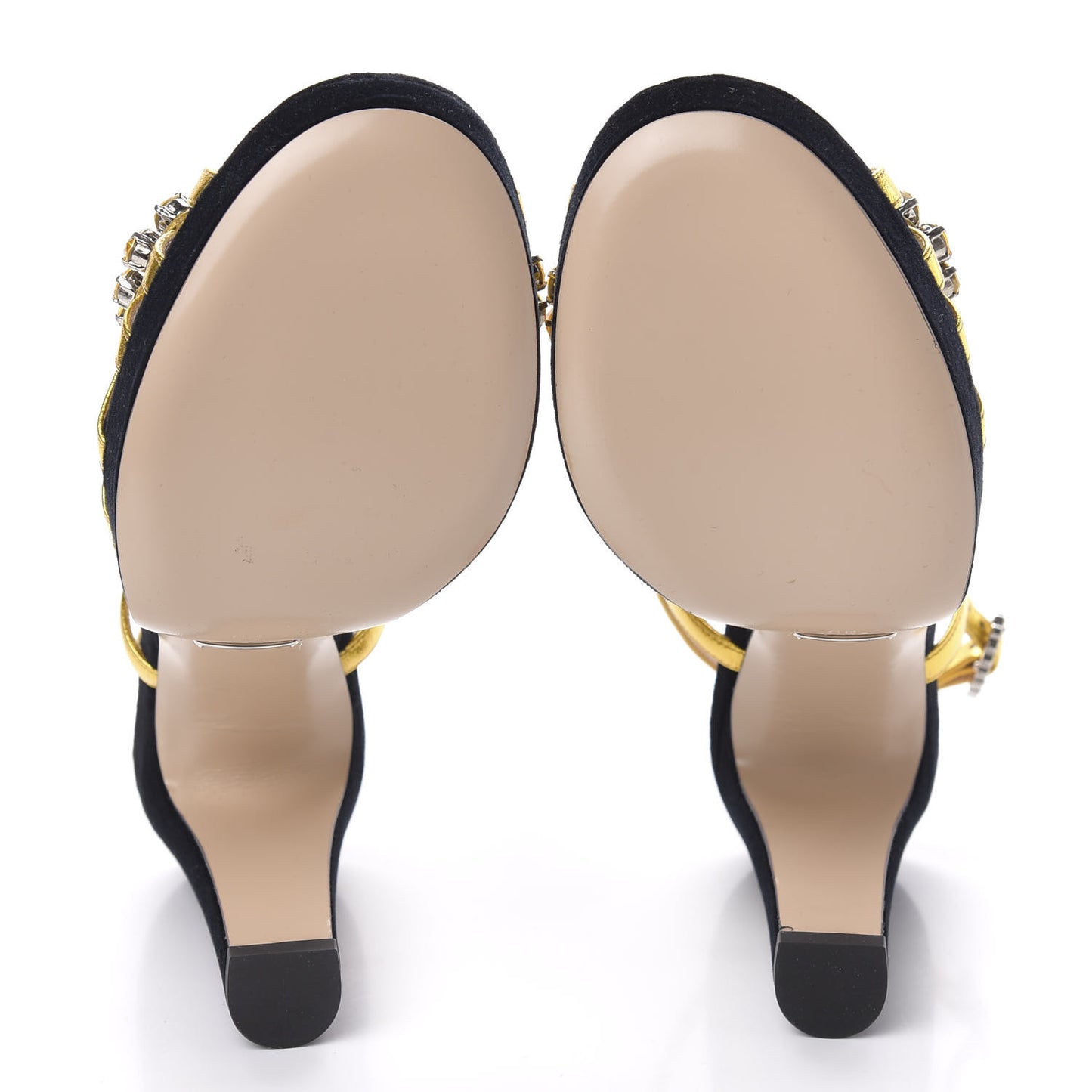 Velvet Nappa Crystal Zephyra Slingback Platform High Heel Sandals 36 Black Gold