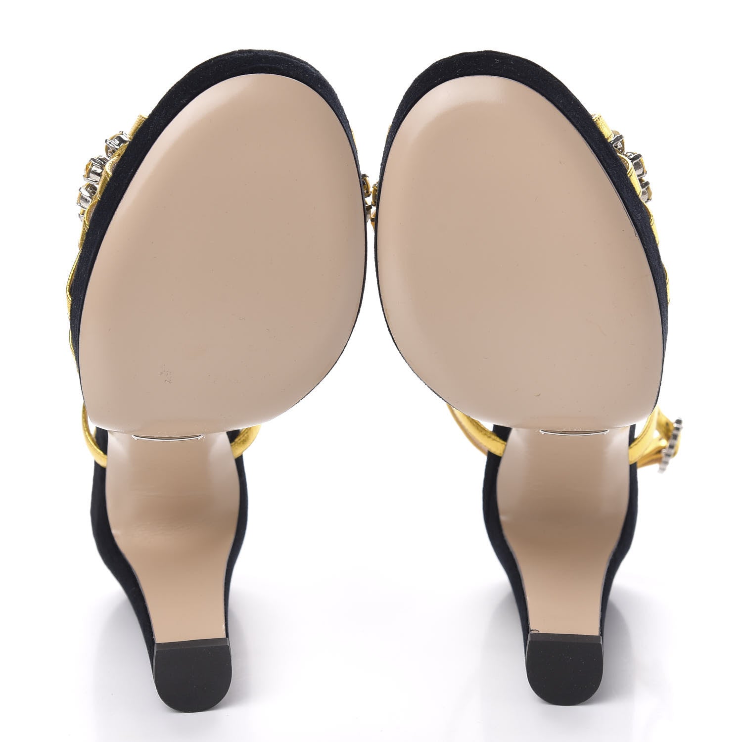 Gucci Velvet Nappa Crystal Zephyra Slingback Platform High Heel Sandals 36 Black Gold 5 of 9