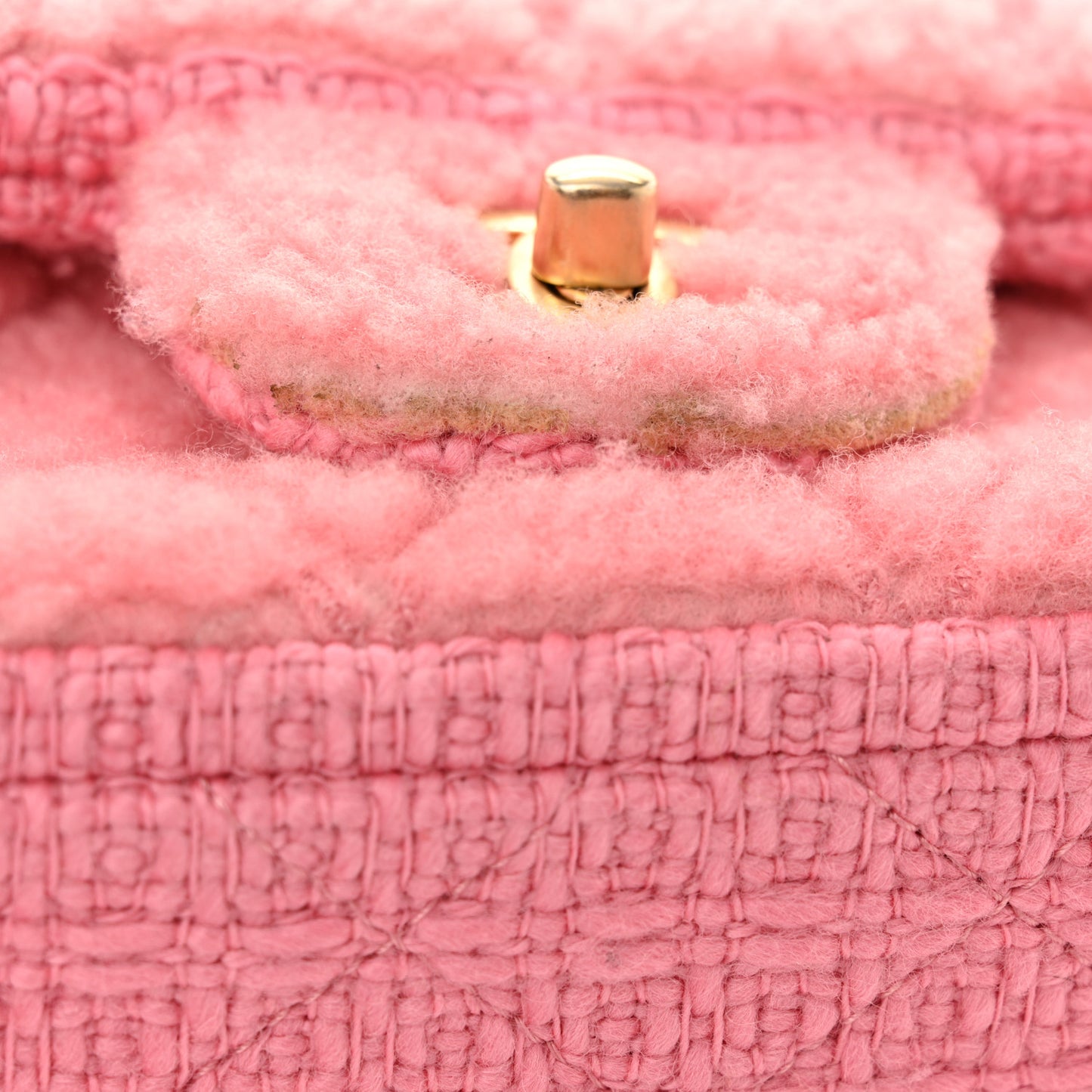 Shearling Tweed Quilted Mini Square Flap Bag Light Pink