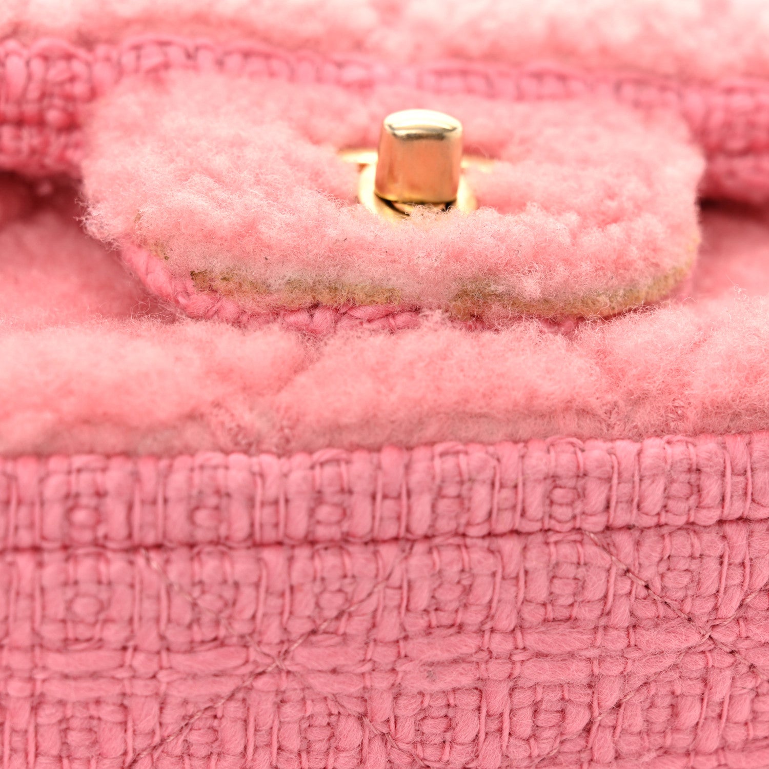 Chanel Shearling Tweed Quilted Mini Square Flap Bag Light Pink 11 of 11