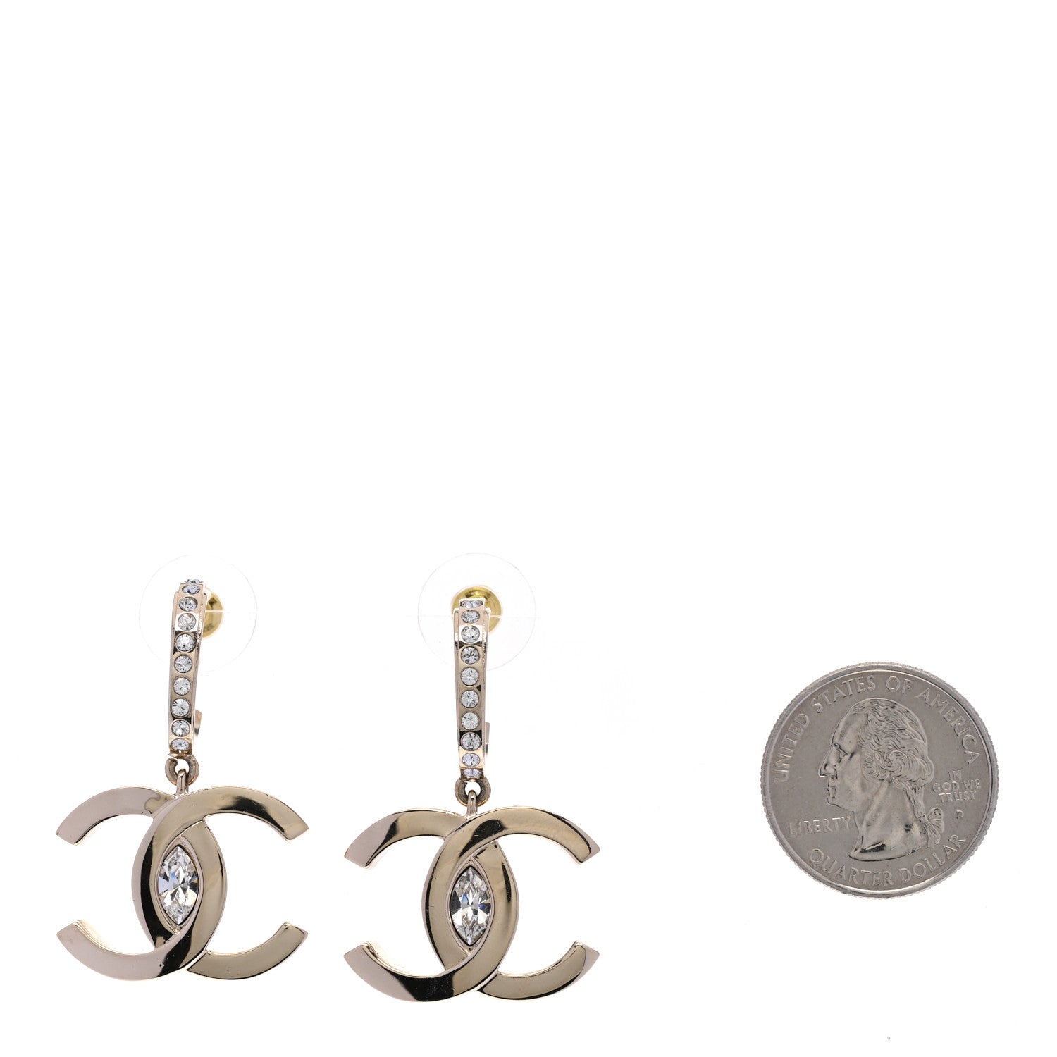 Chanel Crystal CC Drop Earrings Gold 2 of 5