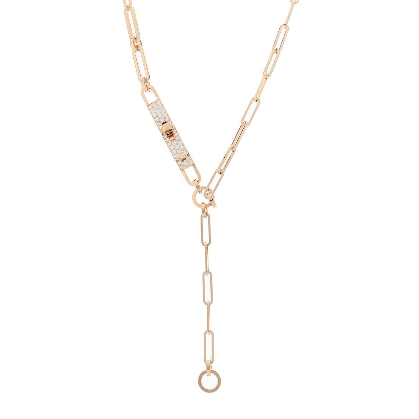 18K Rose Gold Diamond Pave PM Kelly Chaine Lariat Necklace SH