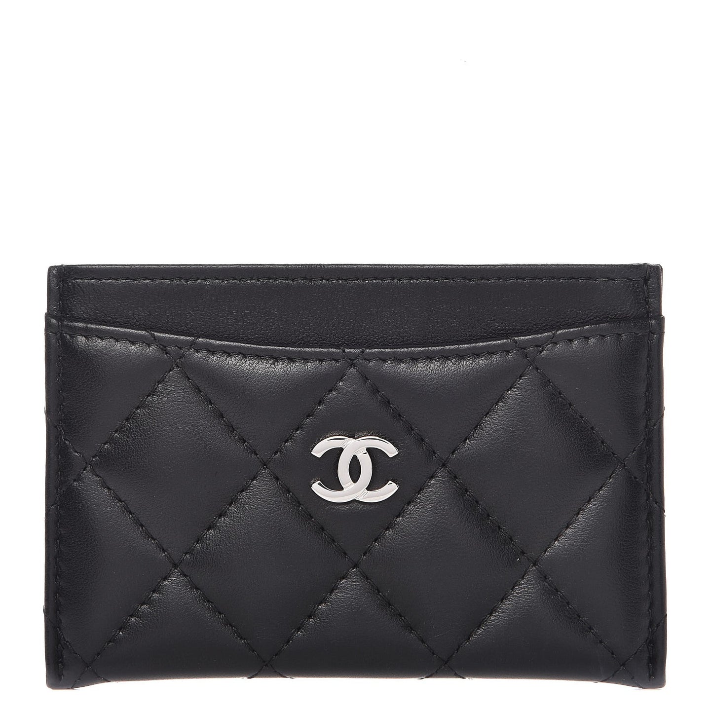 Lambskin Quilted Card Holder Black