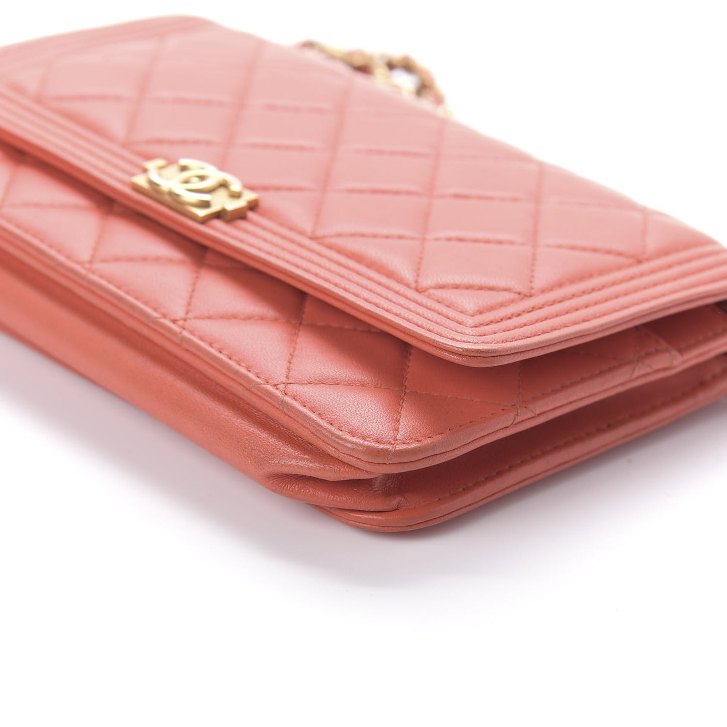 Lambskin Quilted Boy Wallet On Chain WOC Orange