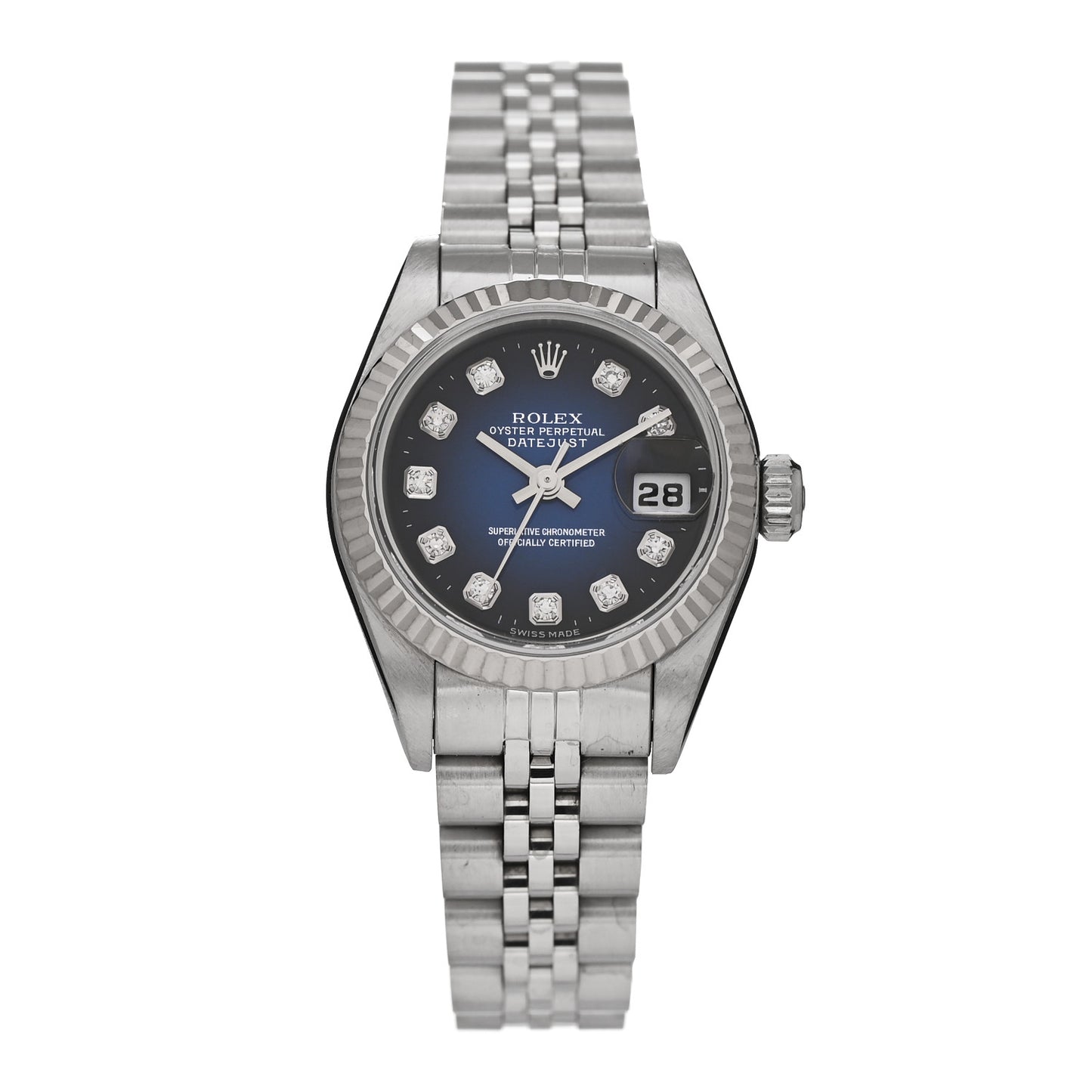 Stainless Steel 18K White Gold Diamond 26mm Oyster Perpetual Datejust Watch Blue Gradient 69174