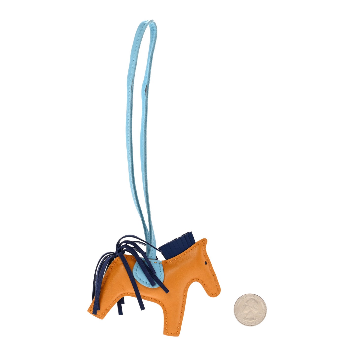 Milo Lambskin Grigri Rodeo Horse Bag Charm PM Naturel Bouton D'Or Celeste Bleu Saphir