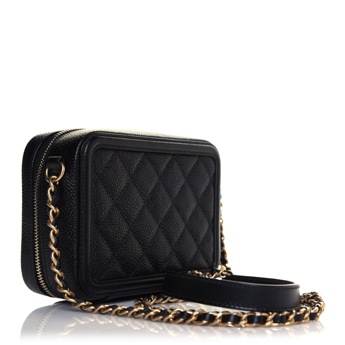 Caviar Quilted CC Filigree Vanity Clutch With Chain Black