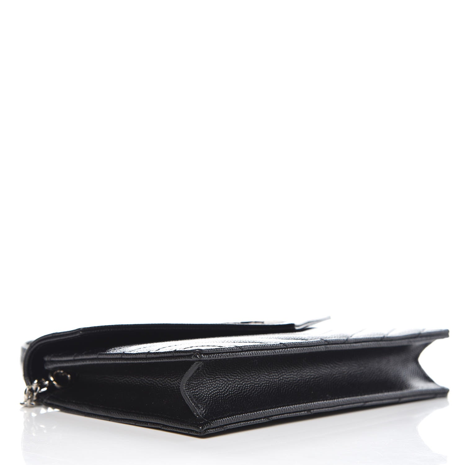Saint Laurent Grain De Poudre Matelasse Chevron Monogram Envelope Chain Wallet Black 4 of 7