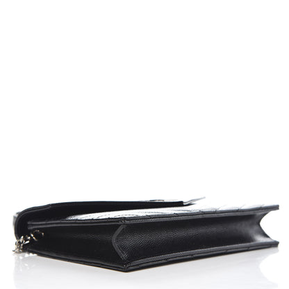 Saint Laurent Grain De Poudre Matelasse Chevron Monogram Envelope Chain Wallet Black 4 of 7