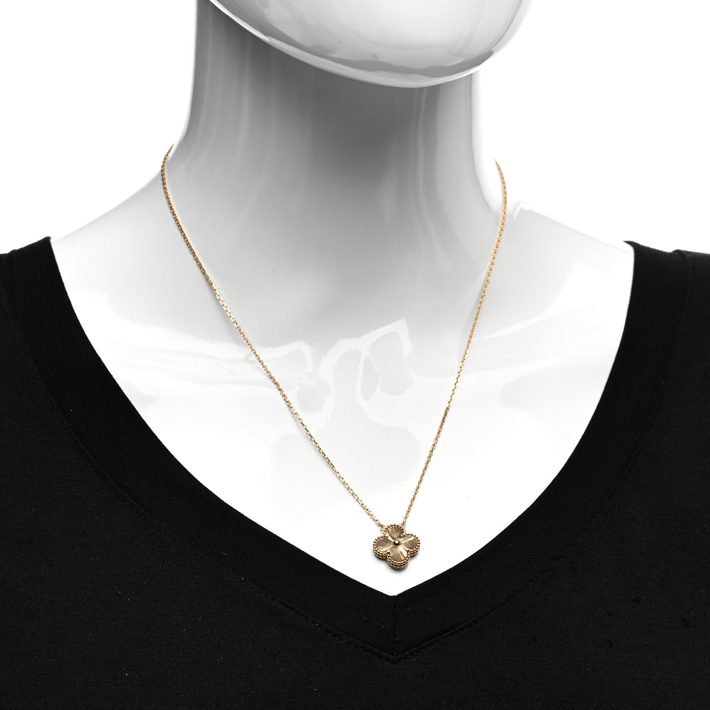 18K Yellow Gold Guilloche Vintage Alhambra Pendant Necklace