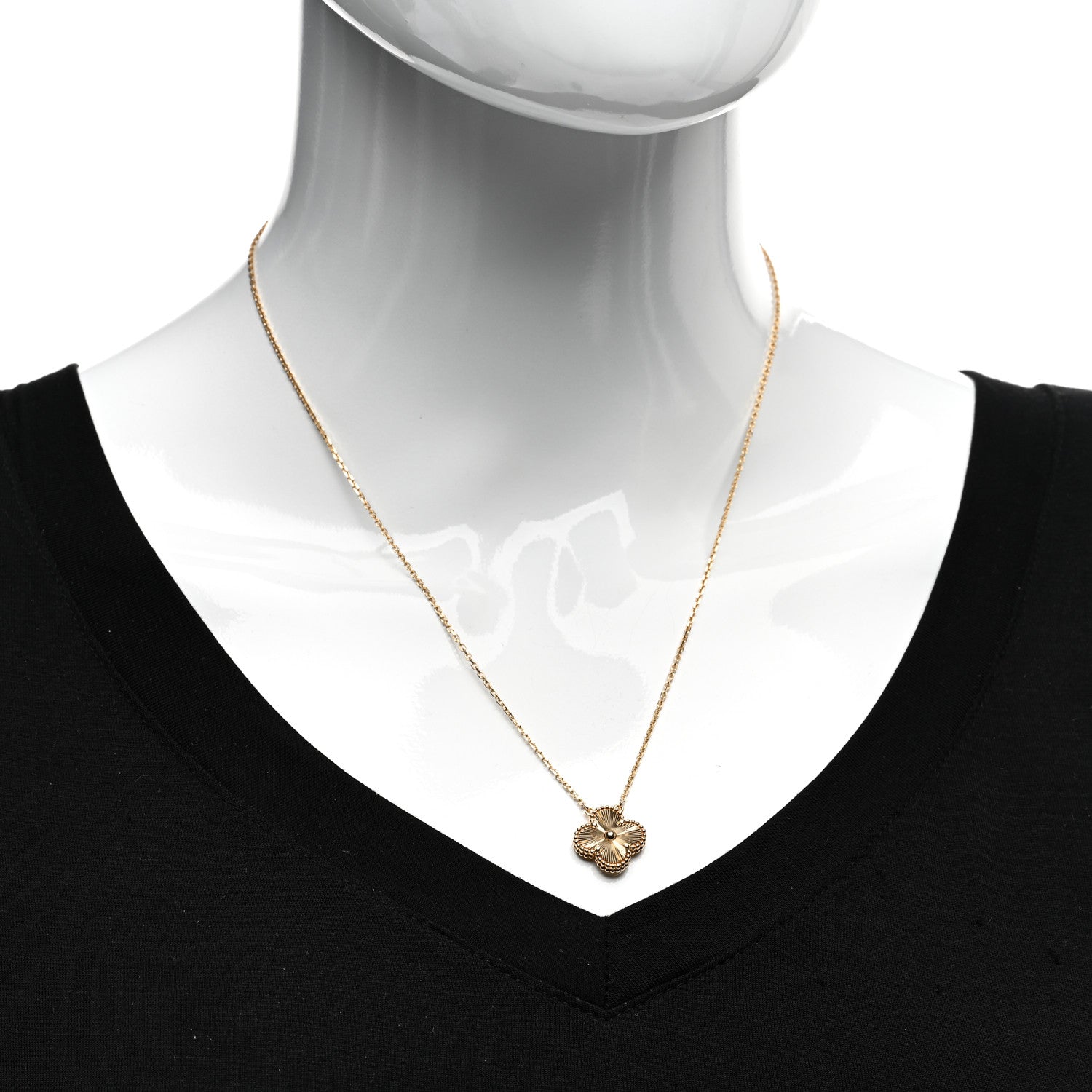 Van Cleef & Arpels 18K Yellow Gold Guilloche Vintage Alhambra Pendant Necklace 2 of 5