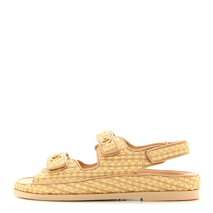 Chanel Braided Fabric Velcro Dad Sandals 39.5 Beige 1 of 11
