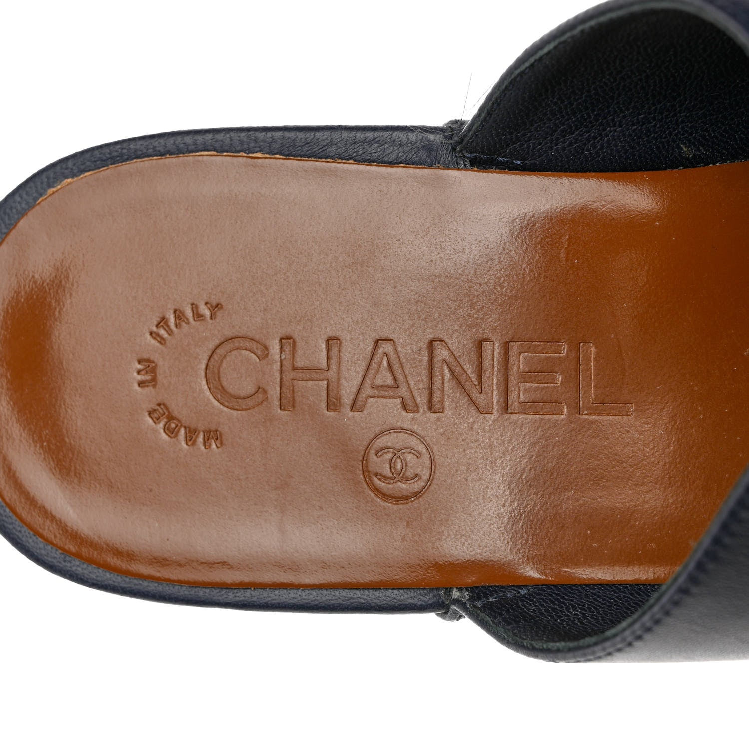 Chanel Calfskin Cork Cap Toe Platform Mules 37.5 Navy Black 7 of 10