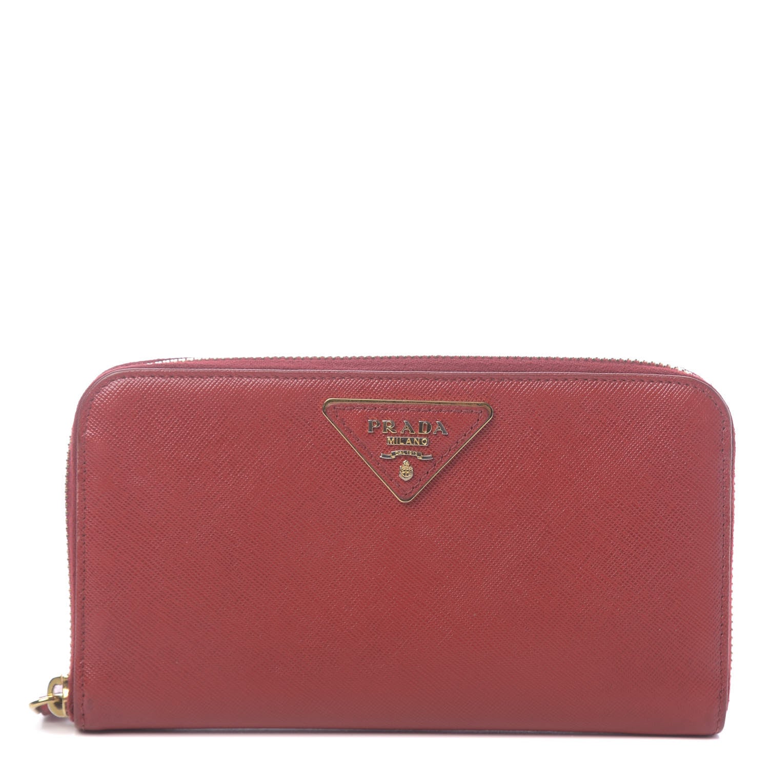 Prada Saffiano Triangle Zip Around Wallet Fuoco 1 of 10