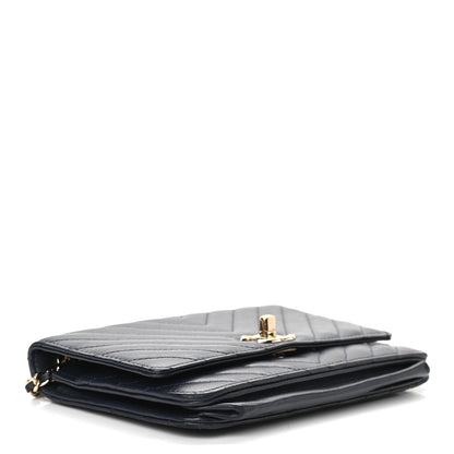 Chanel Lambskin Chevron Quilted Trendy CC Wallet On Chain WOC Dark Blue 4 of 13