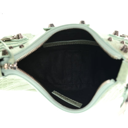 Balenciaga Extra Supple Calfskin Crocodile Embossed Le Cagole Shoulder Bag XS Light Green 5 of 10