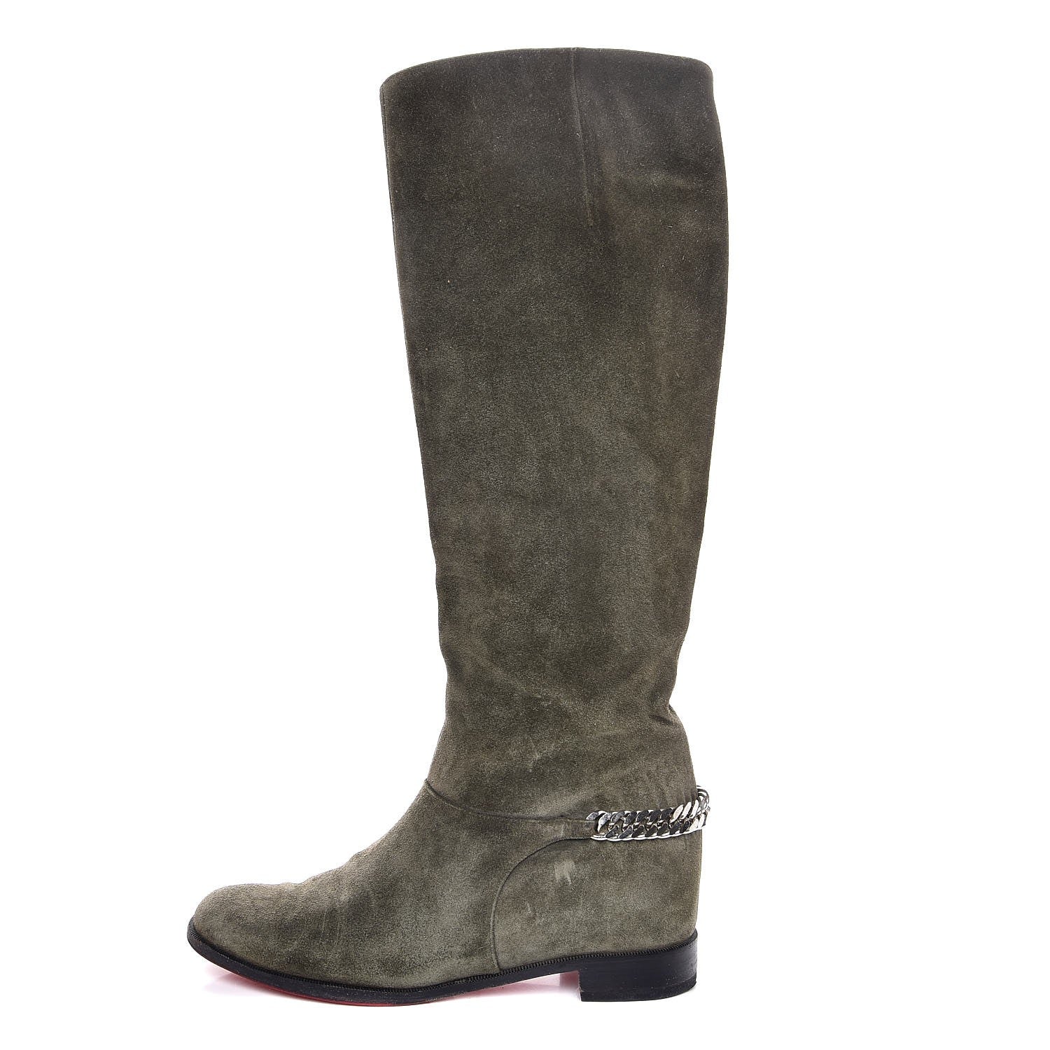 Christian Louboutin Suede Cate Chain Flat Tall Boots 40 Green 1 of 8