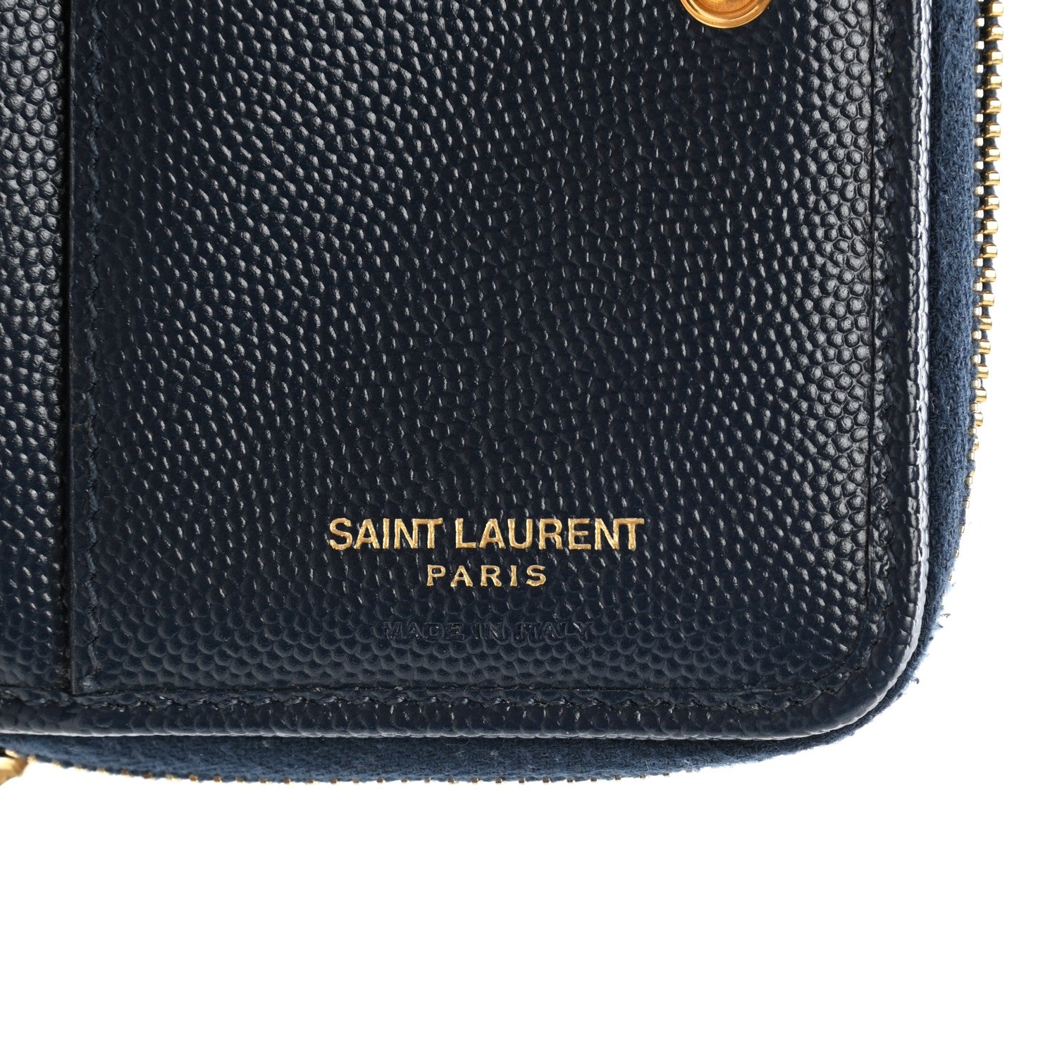 Saint Laurent Grain De Poudre Matelasse Chevron Monogram Compact Zip Around Wallet Deep Marine 7 of 12