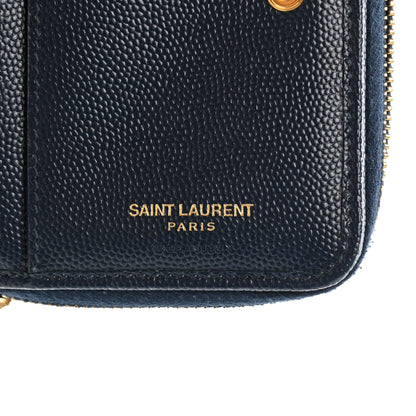 Saint Laurent Grain De Poudre Matelasse Chevron Monogram Compact Zip Around Wallet Deep Marine 7 of 12
