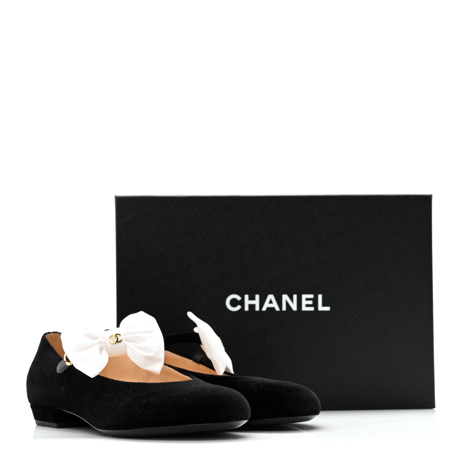 Chanel Velvet Grosgrain Bow Mary Jane Flats 38 Black White 11 of 11