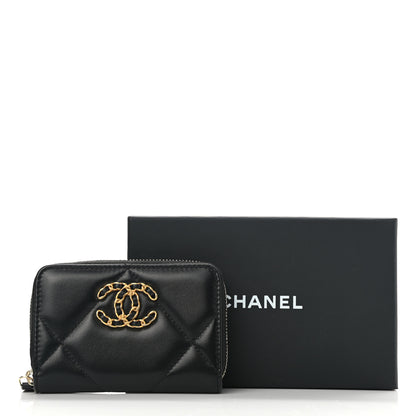 Chanel Lambskin Quilted Chanel 19 Zip Around Coin Purse Wallet Black 8 of 8