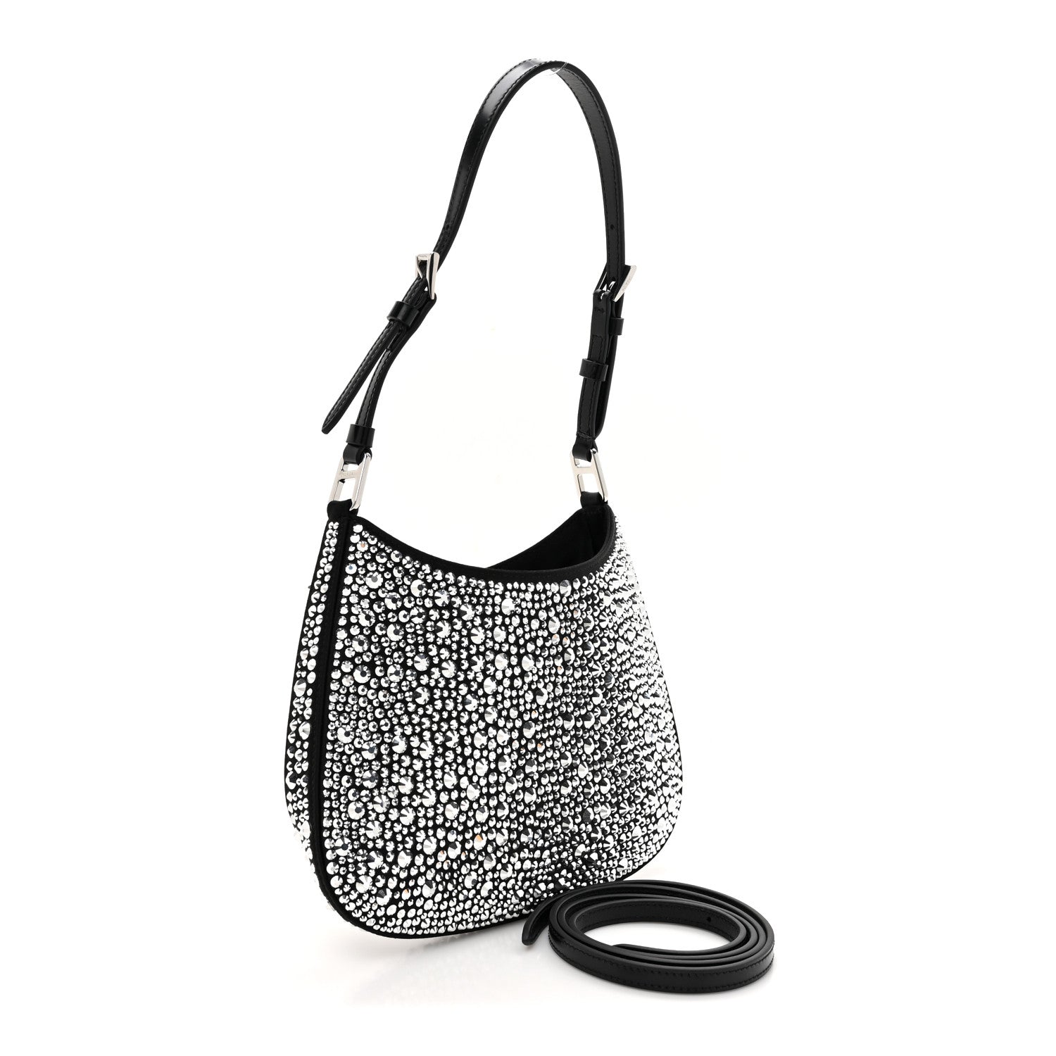 Prada Satin Crystal Cleo Adjustable Strap Shoulder Bag Metal 3 of 9