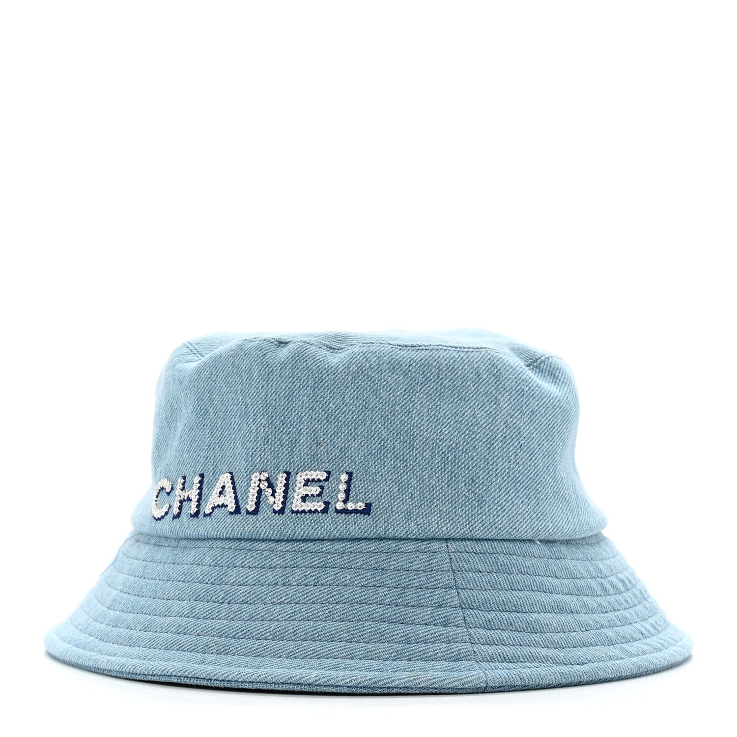 Chanel Denim Sequin Cloche Logo Bucket Hat S Blue 1 of 10