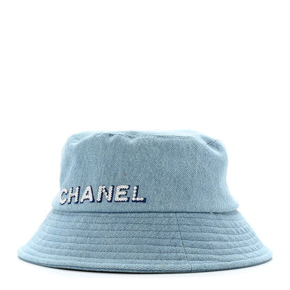 Chanel Denim Sequin Cloche Logo Bucket Hat S Blue 1 of 10