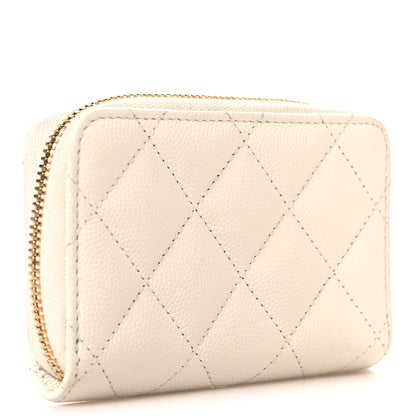 Chanel Caviar Quilted Crystal Zip Around Coin Purse Wallet  White 3 of 9