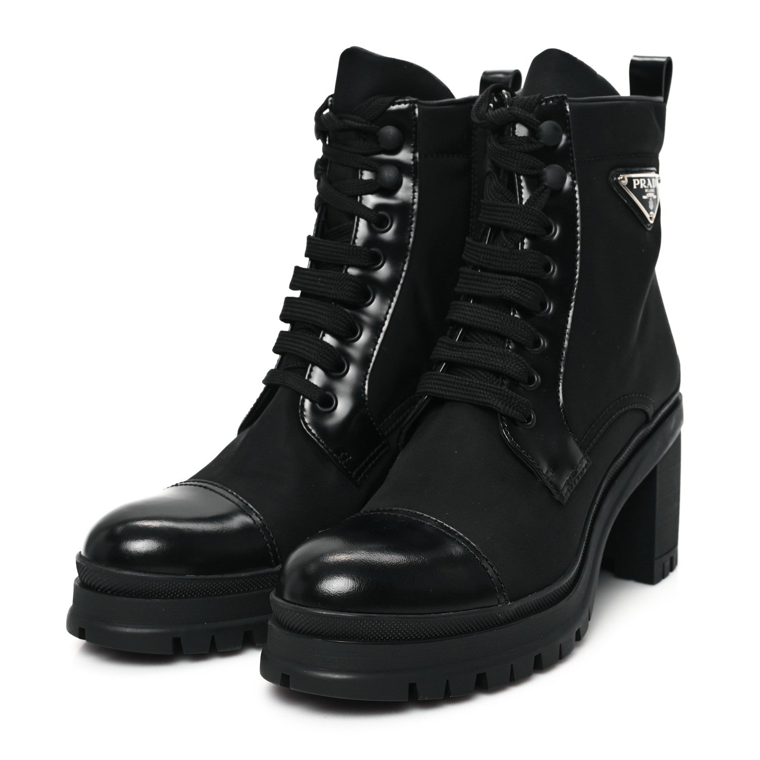 Prada Spazzolato Re-Nylon Metal Triangle Logo Lace Up 55mm Ankle Boots 38 Black 4 of 10