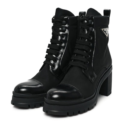 Prada Spazzolato Re-Nylon Metal Triangle Logo Lace Up 55mm Ankle Boots 38 Black 4 of 10