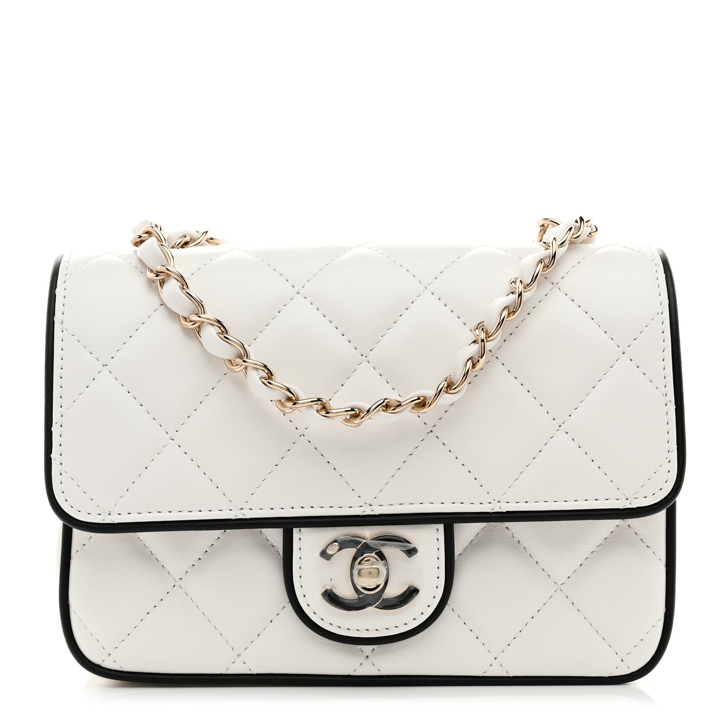 Lambskin Quilted Resin CC Mini Flap Bag White Black