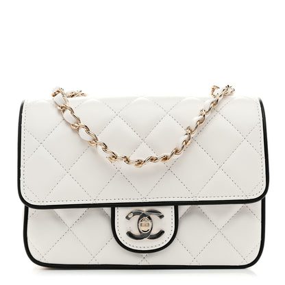 Chanel Lambskin Quilted Resin CC Mini Flap Bag White Black 1 of 10