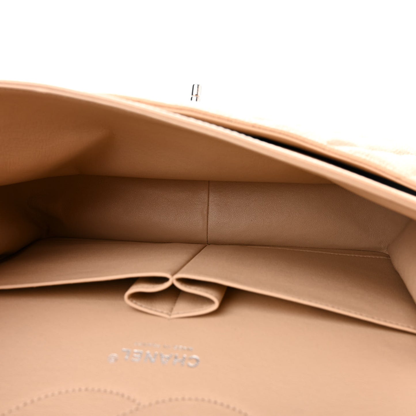 Caviar Quilted Jumbo Double Flap Light Beige