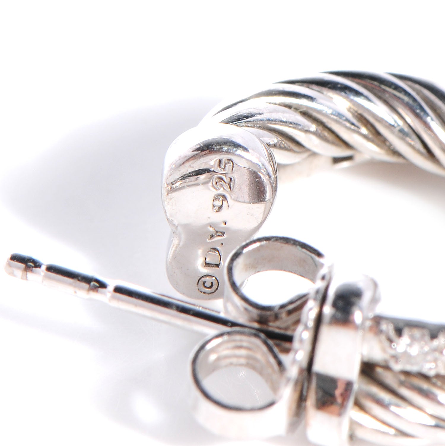 David Yurman Sterling Silver and Diamonds Crossover Cable Hoop Earrings 4 of 6