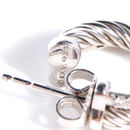 David Yurman Sterling Silver and Diamonds Crossover Cable Hoop Earrings 4 of 6
