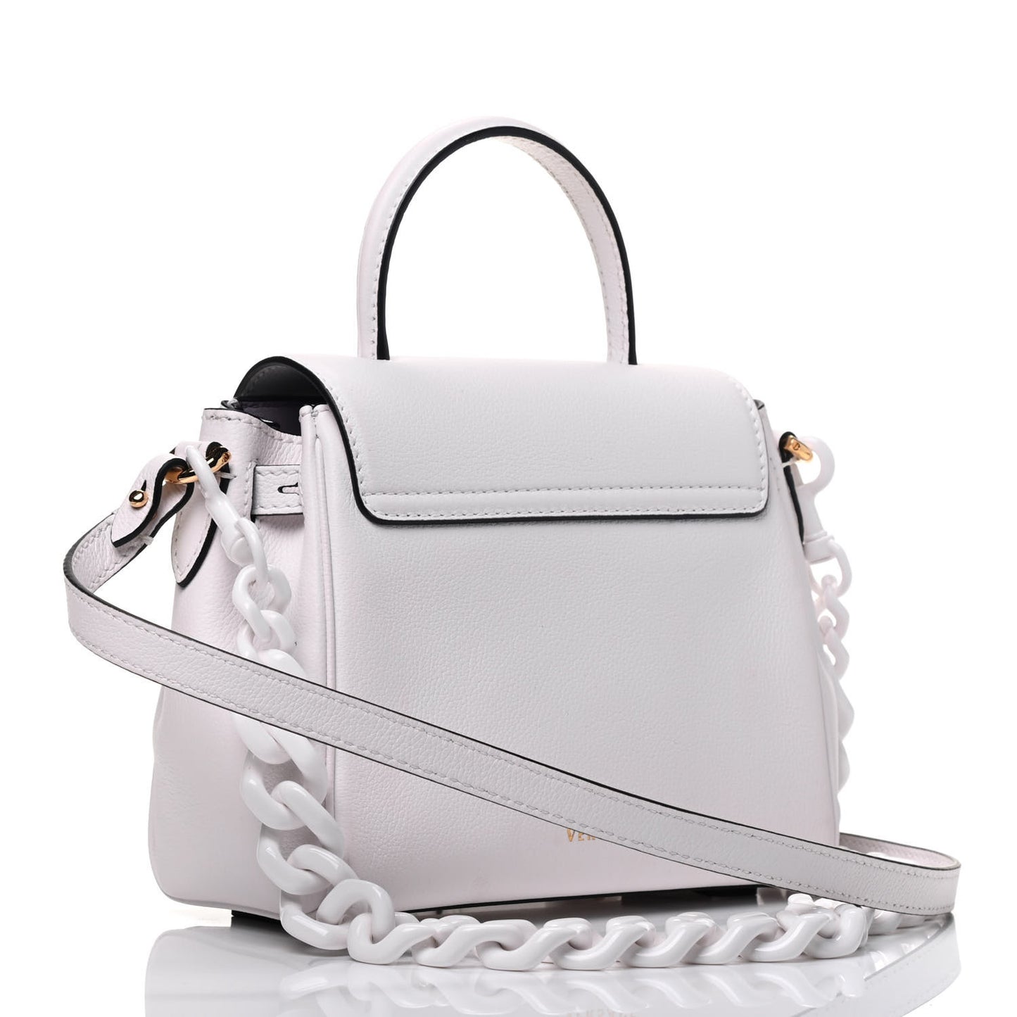 Grained Calfskin Small La Medusa Top Handle Bag White