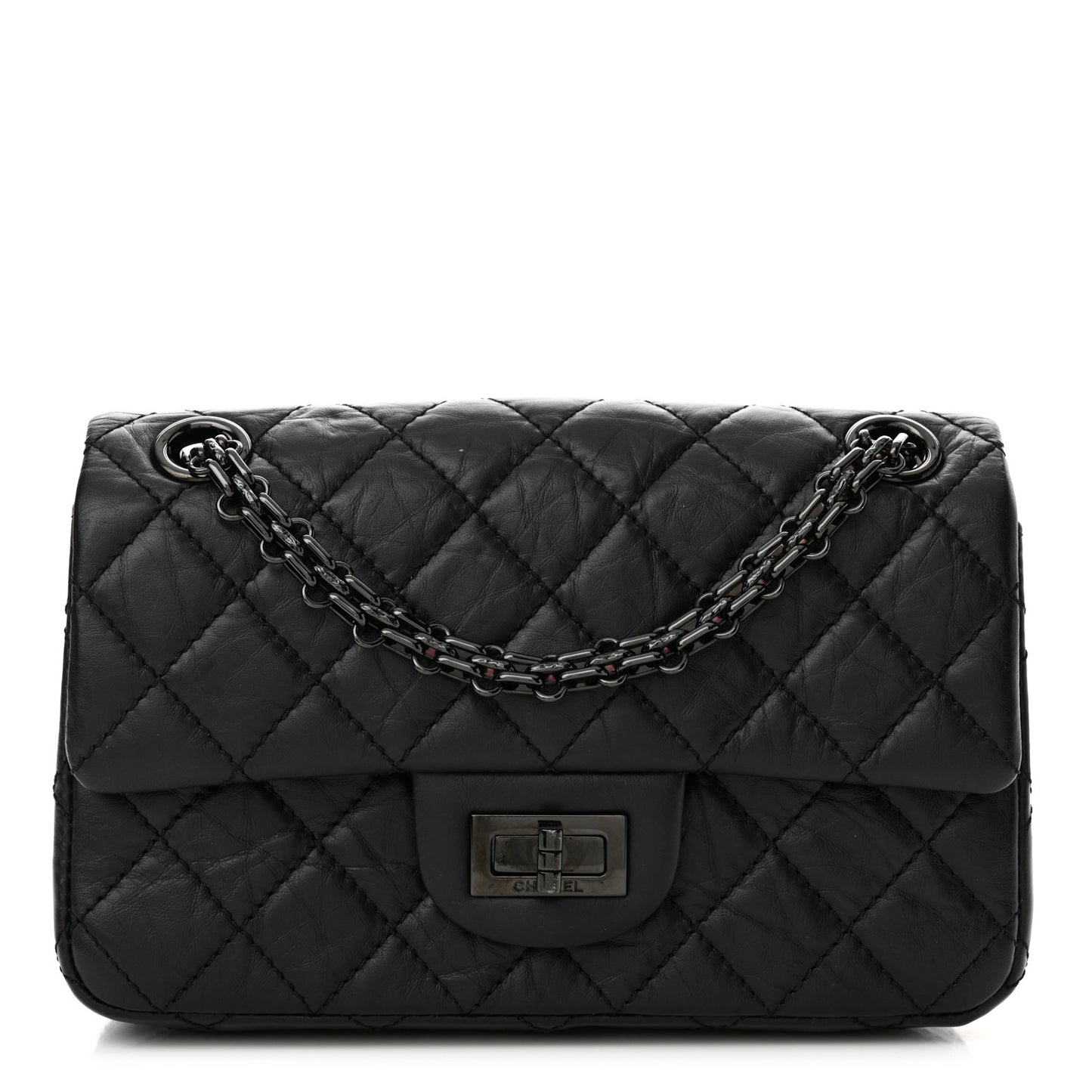 Aged Calfskin Quilted 2.55 Reissue Mini Flap So Black