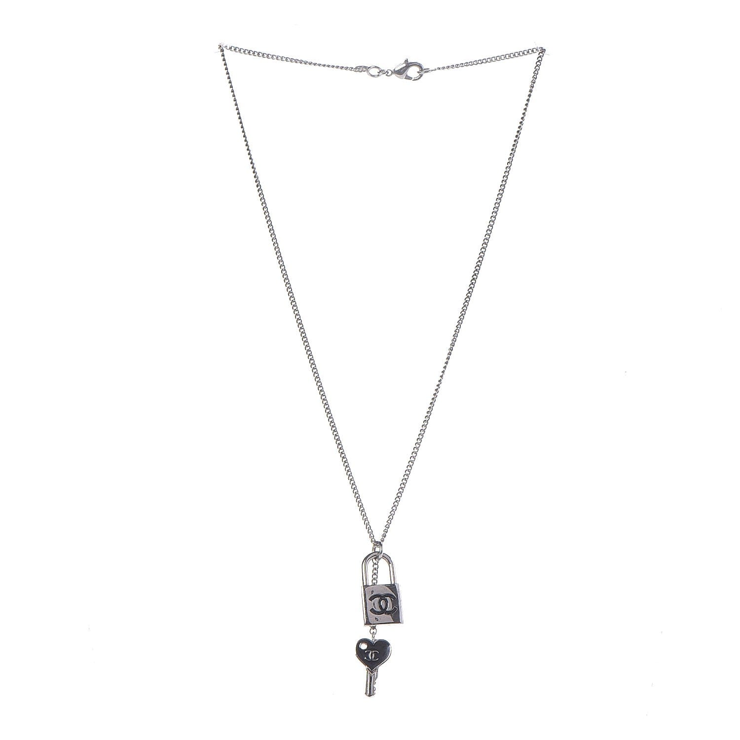 Chanel Metal Lock Key Necklace Silver 3 of 6