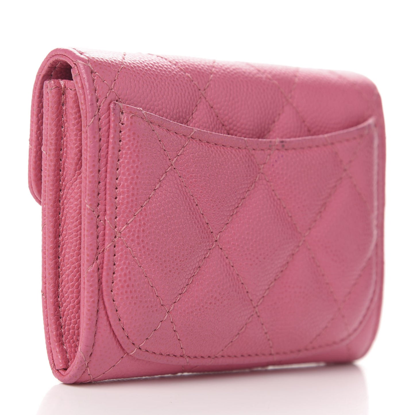 Iridescent Caviar Quilted Flap Card Holder Wallet Pink