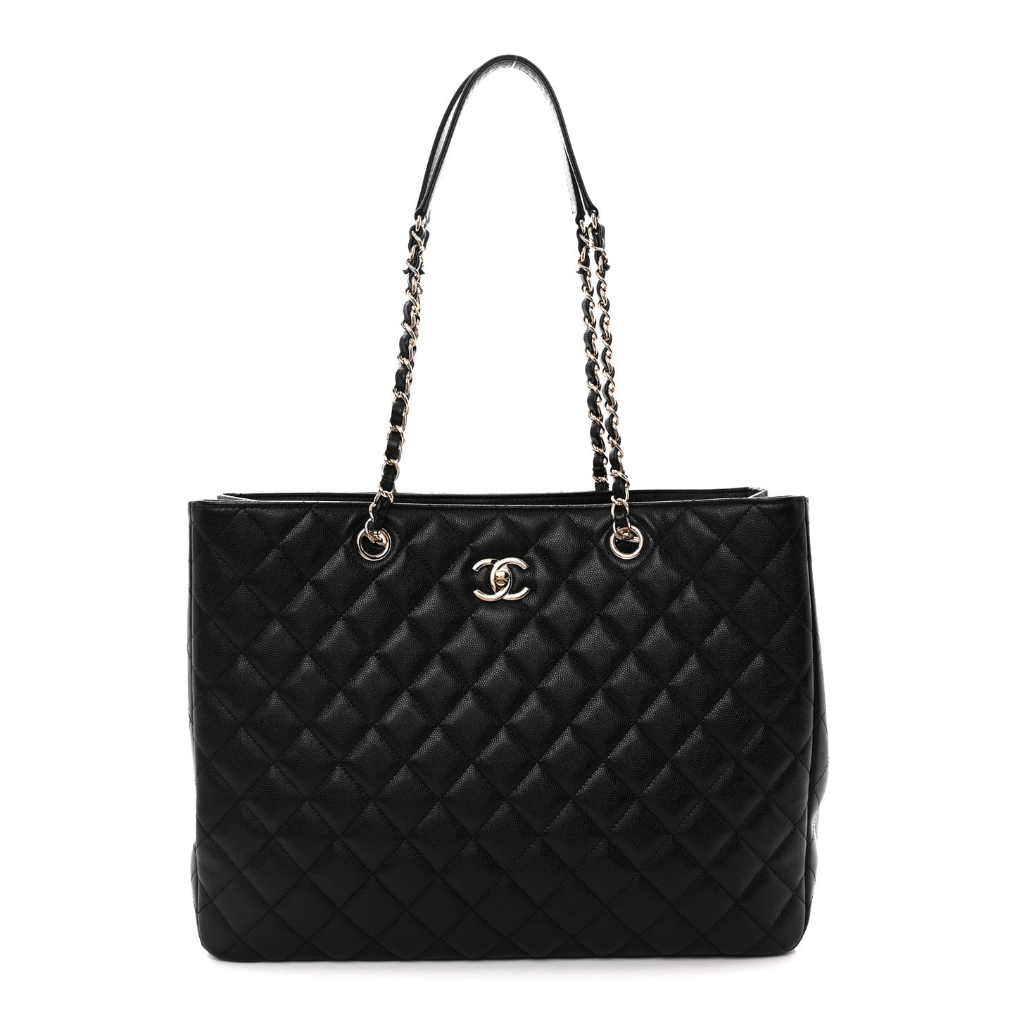 Caviar Quilted Large Shopping Tote Black