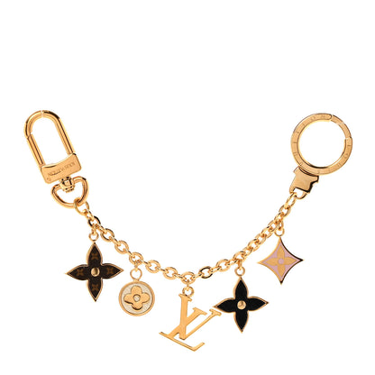 Louis Vuitton Brass Enamel Fleur De Monogram Bag Charm Chain Gold 1 of 4
