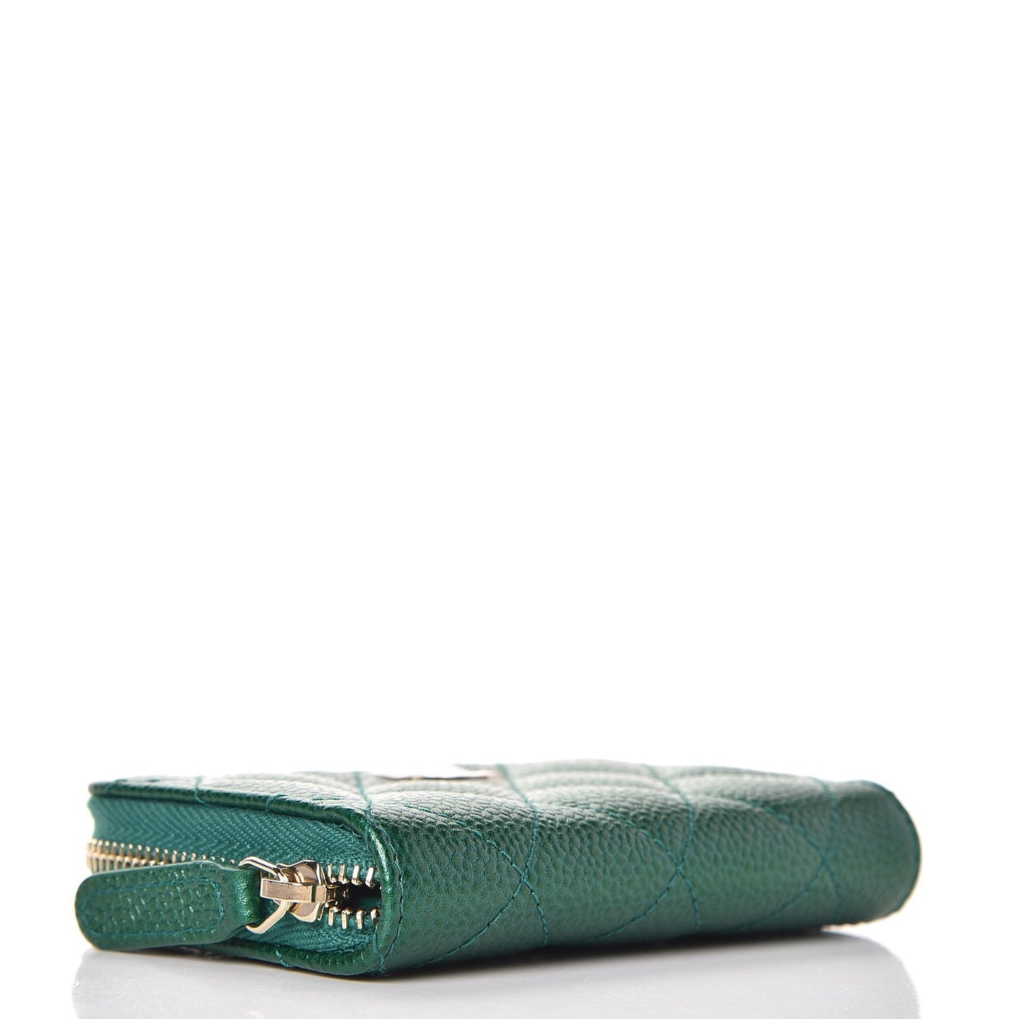Metallic Caviar Quilted Zip Coin Purse Green