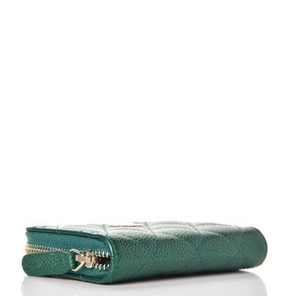 Chanel Metallic Caviar Quilted Zip Coin Purse Green 4 of 8